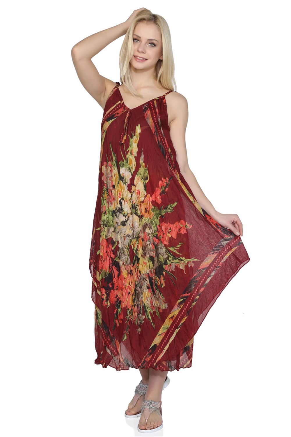 Afrodit Vual Elbise Bordo