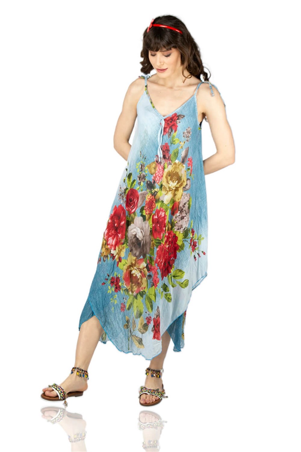 Afrodit Vual Elbise Buz Mavi