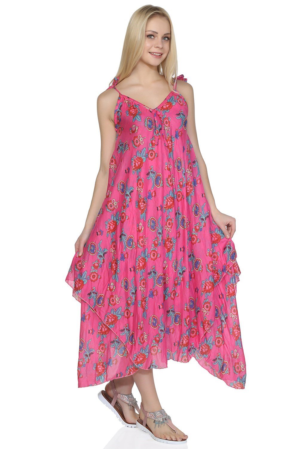 Afrodit Vual Elbise Gül Desen Pembe