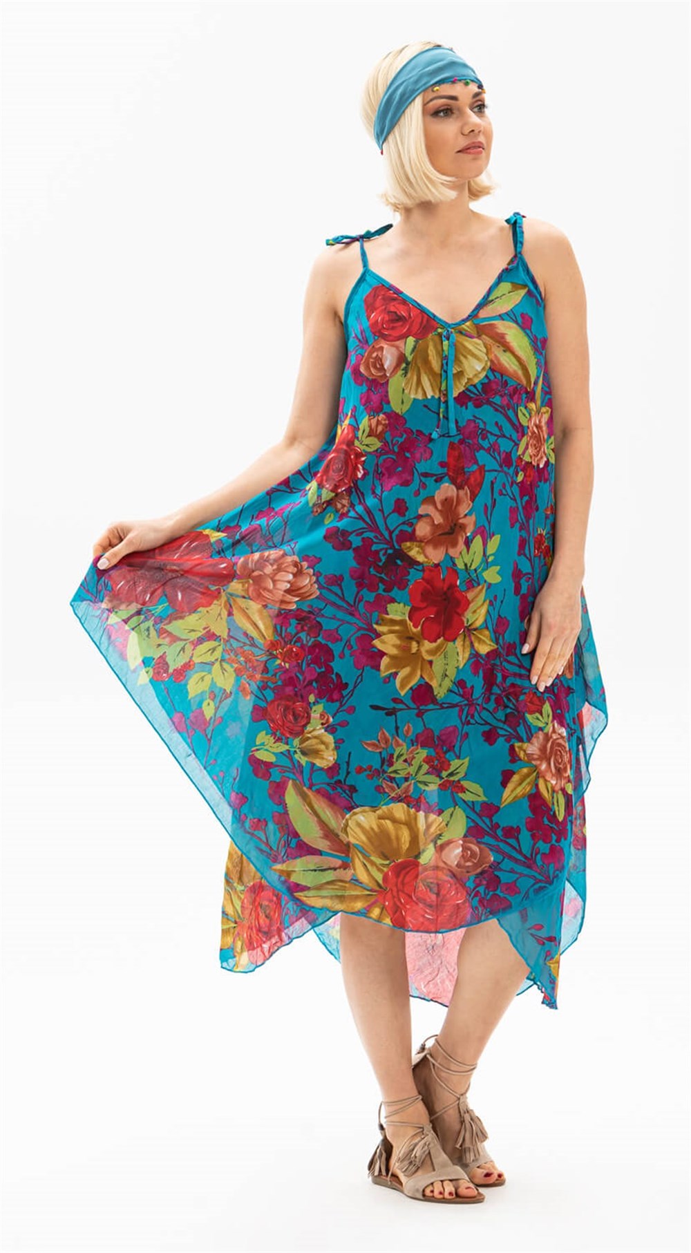 Afrodit Vual Elbise Turkuaz