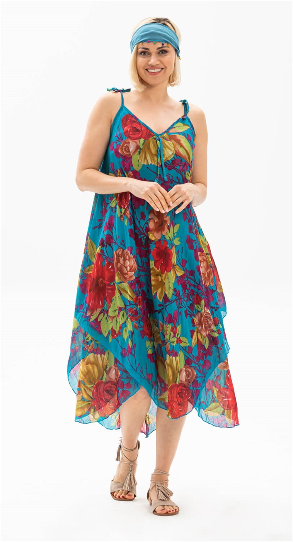 Afrodit Vual Elbise Turkuaz