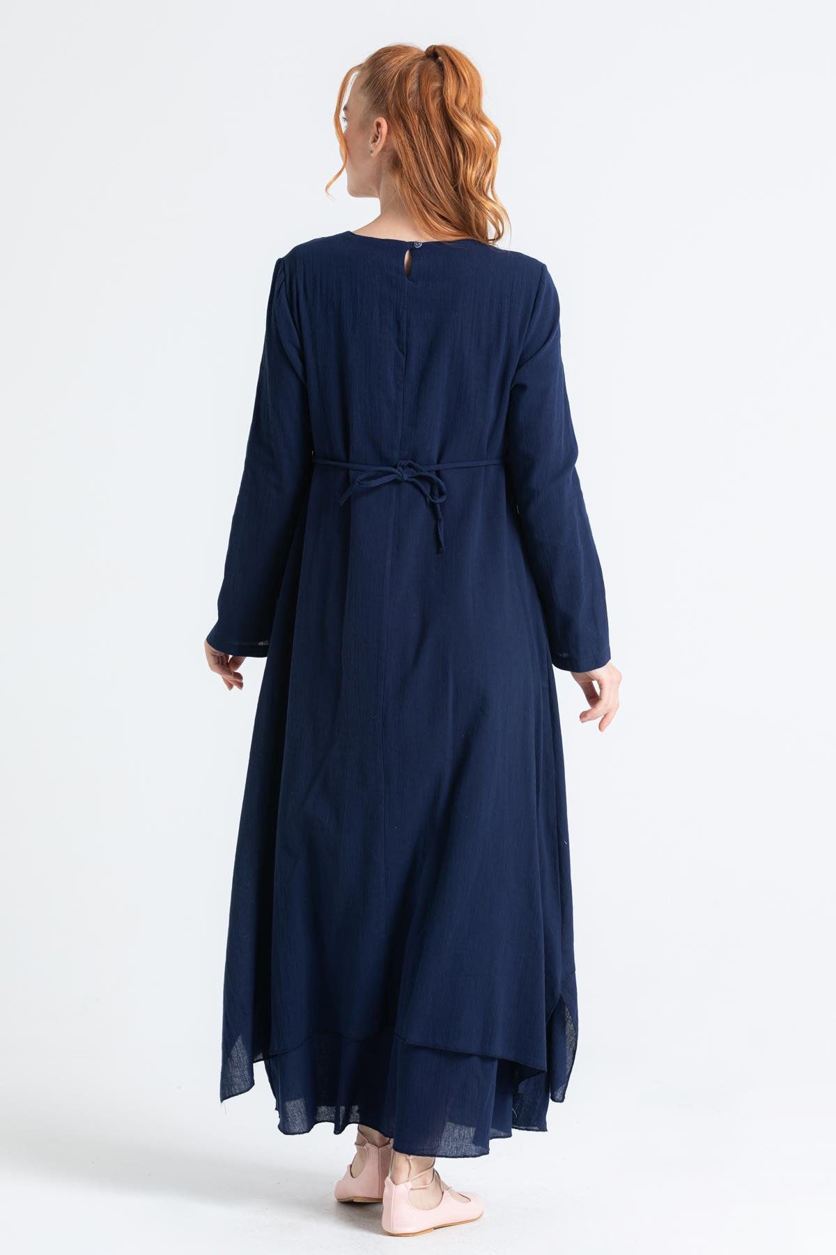 Antik Uzun Kol Elbise Lacivert Lcvt