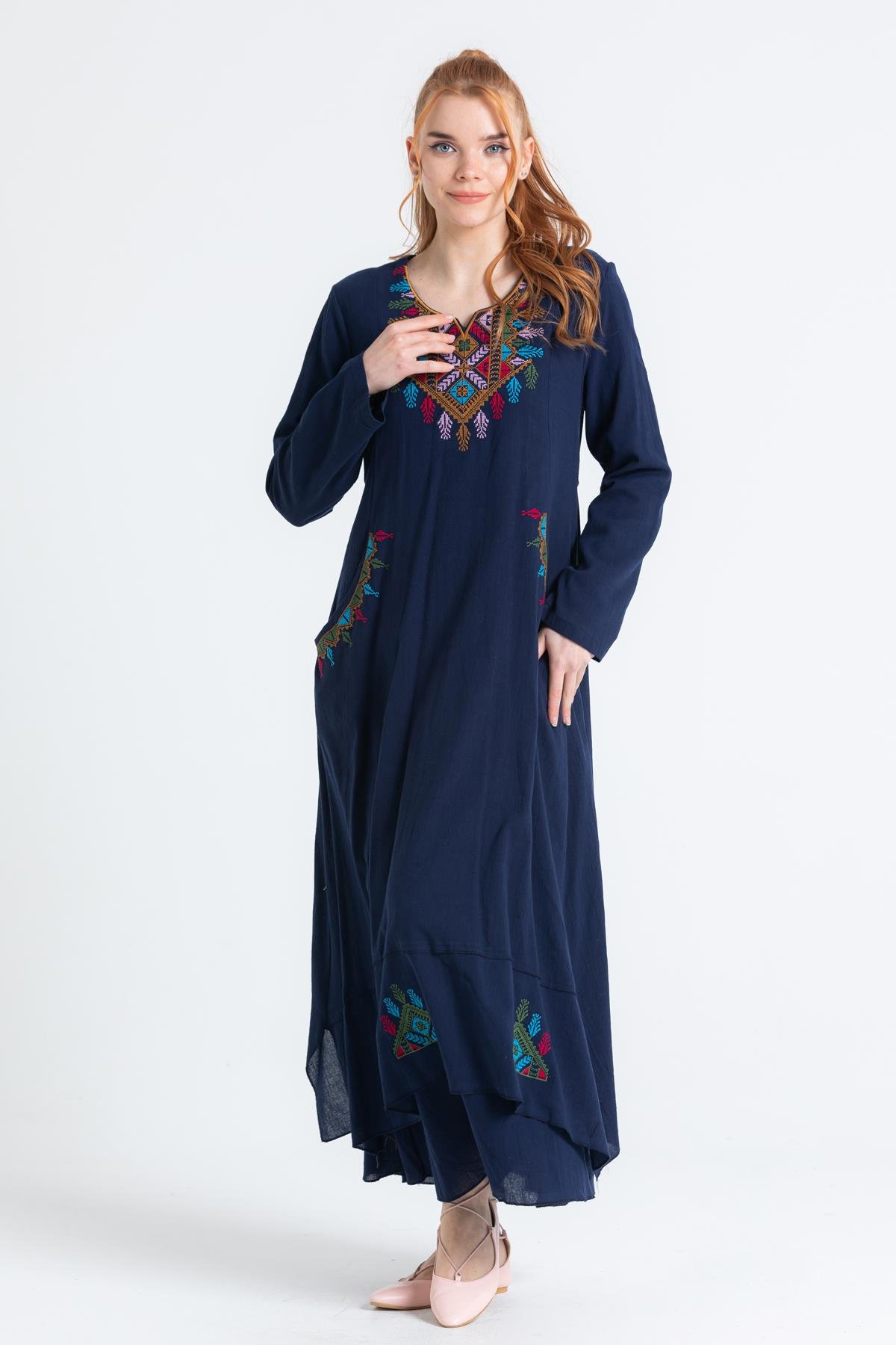 Antik Uzun Kol Elbise Lacivert Lcvt