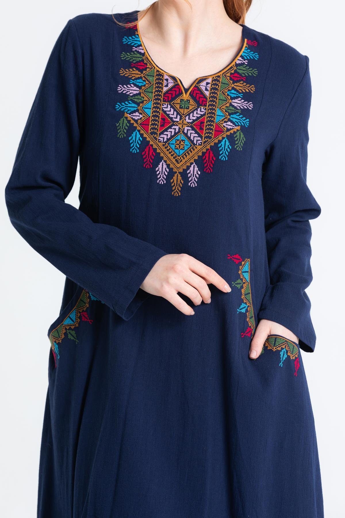 Antik Uzun Kol Elbise Lacivert Lcvt