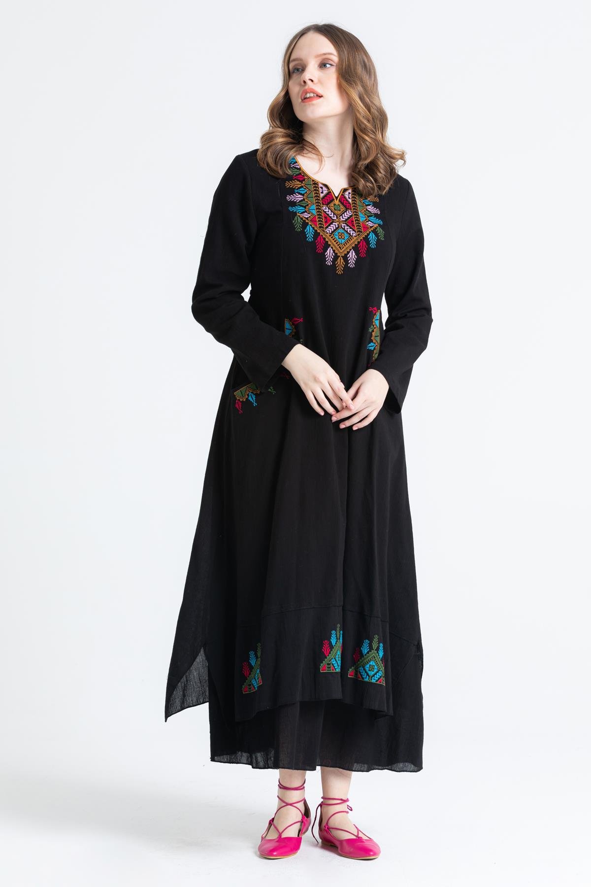 Antik Uzun Kol Elbise Siyah Syh