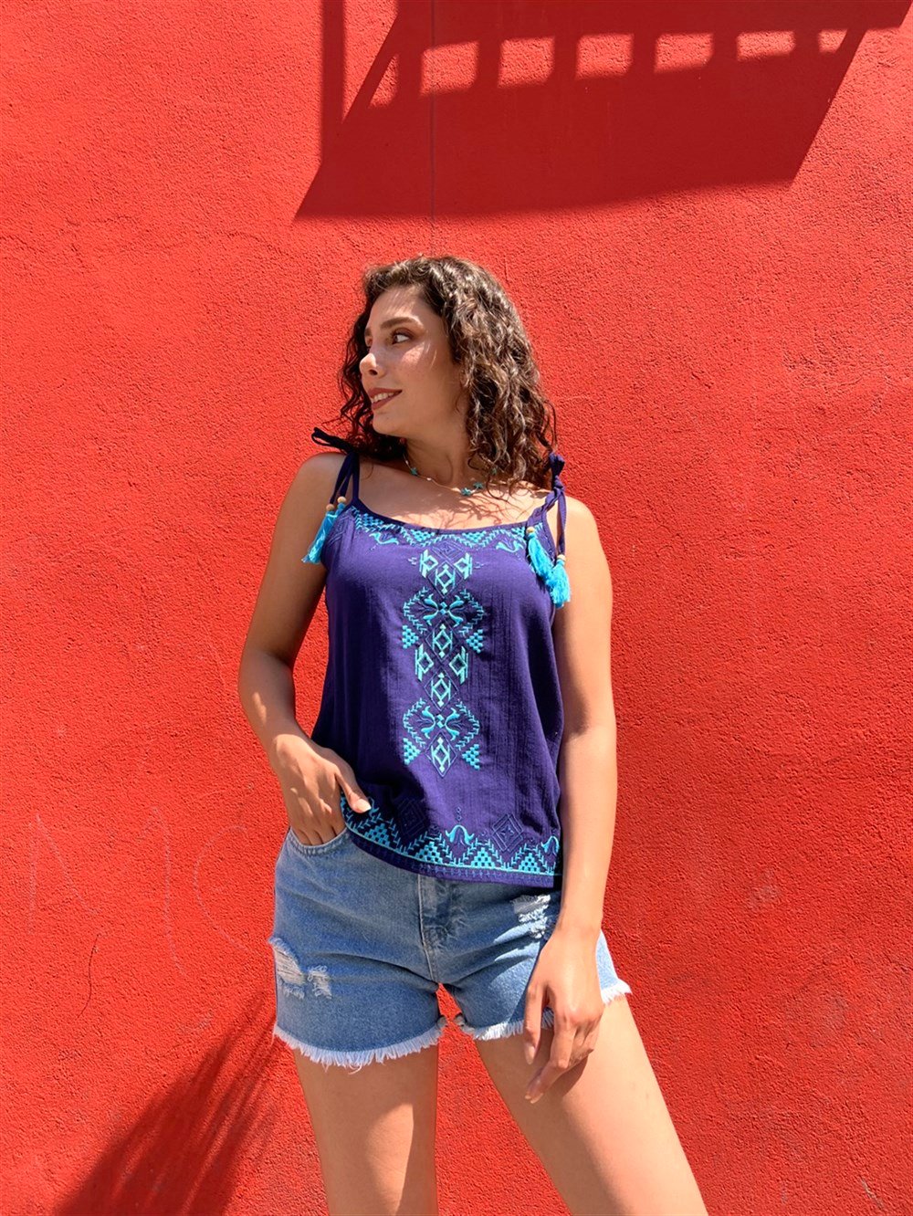 Askılı Şile Bezi Atiye Bluz Mor Mor