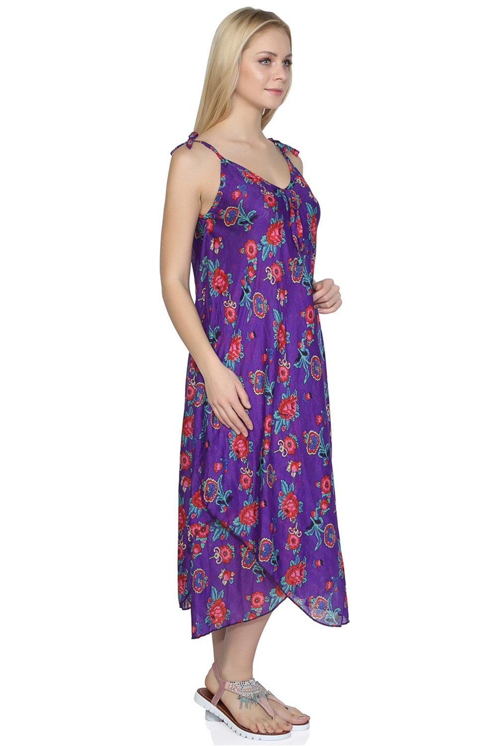 Askılı Vual Afrodit Midi Boy Elbise Mor 6084