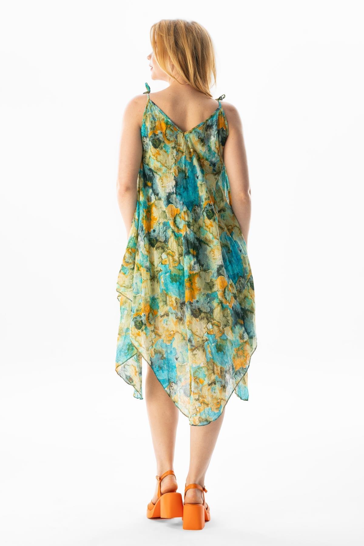 Askılı Vual Afrodit Midi Boy Yazlık Elbise Batik Turkuaz 6212