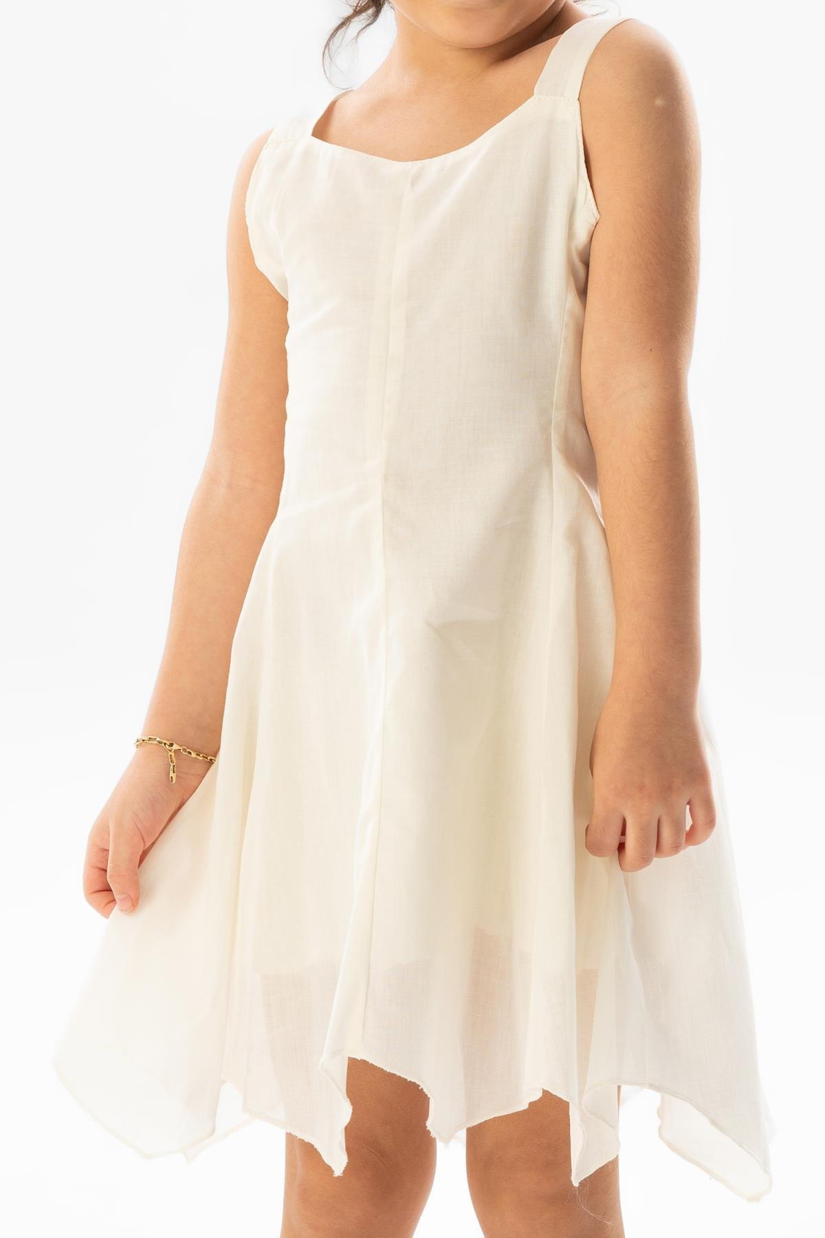 Askılı Vual Emel Yazlık Çocuk Elbise Krem Krm