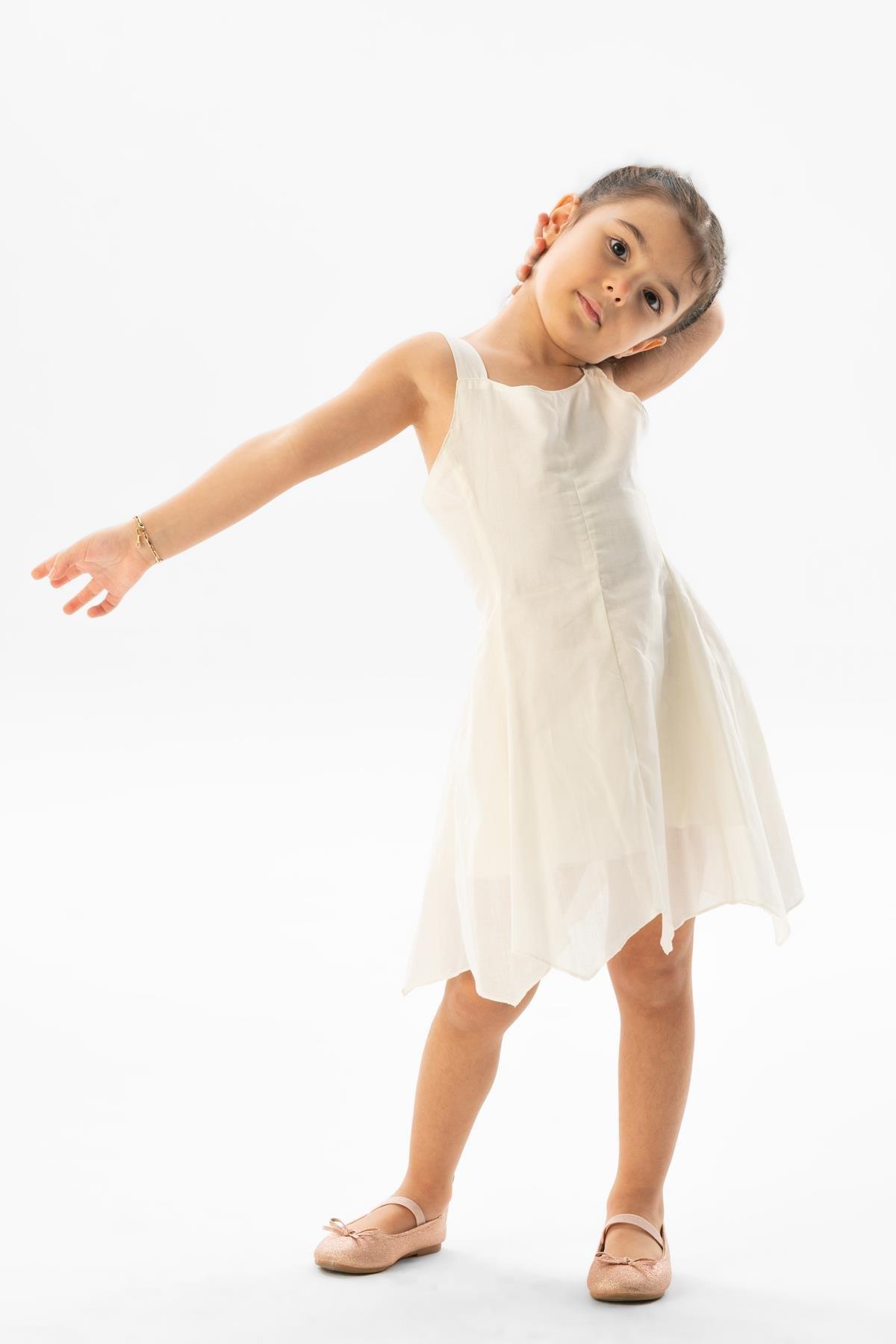 Askılı Vual Emel Yazlık Çocuk Elbise Krem Krm