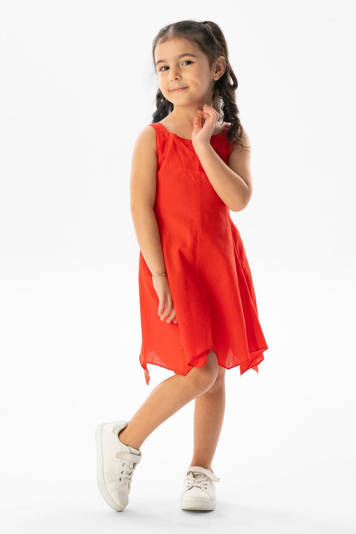 Askılı Vual Emel Yazlık Çocuk Elbise Mercan Mrcn