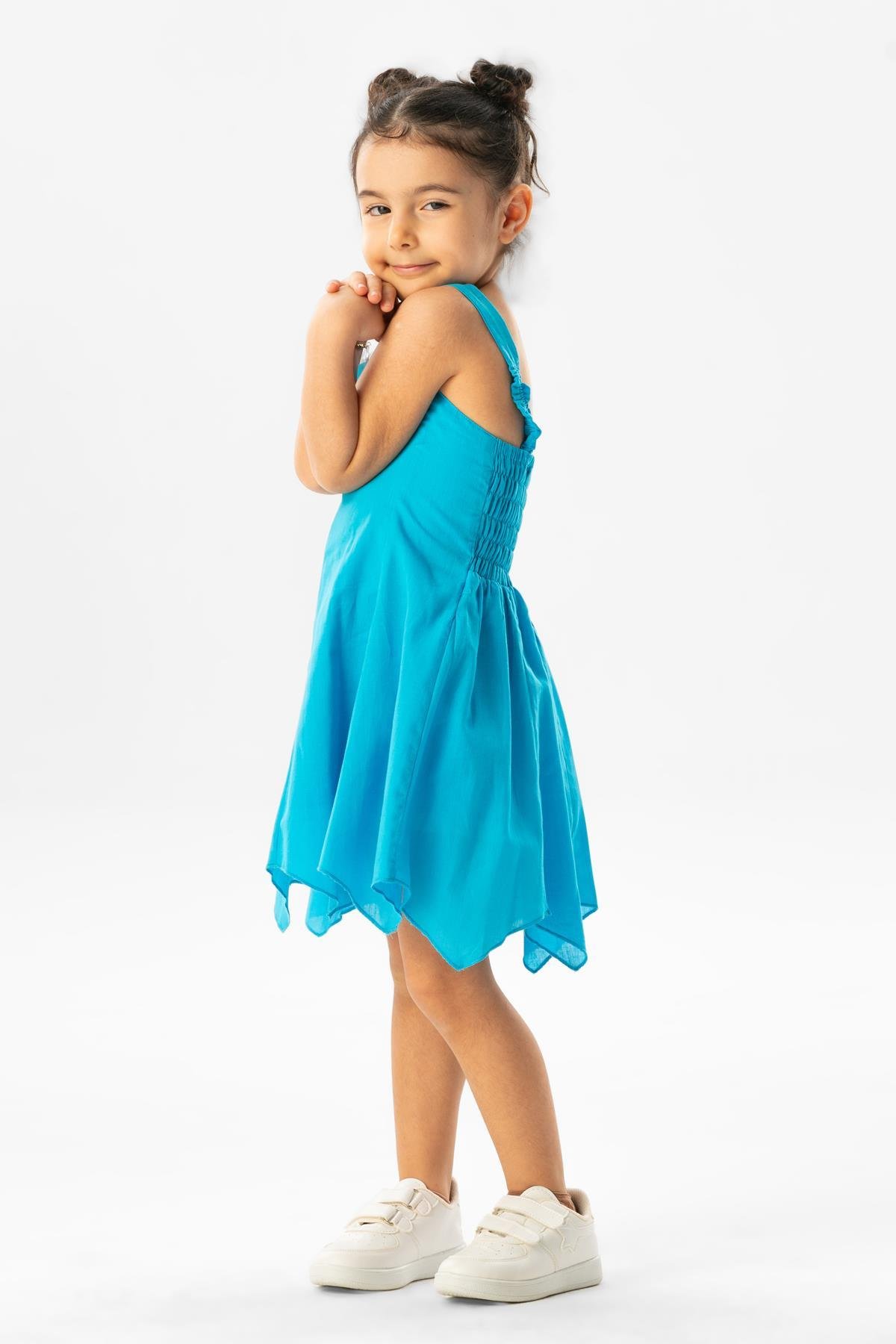 Askılı Vual Emel Yazlık Çocuk Elbise Turkuaz Trkz