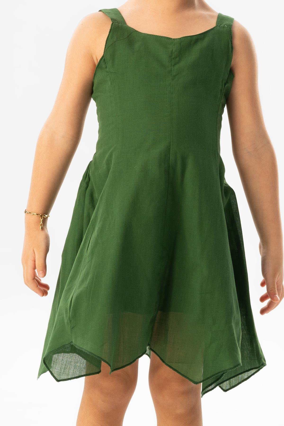 Askılı Vual Emel Yazlık Çocuk Elbise Yeşil Ysl