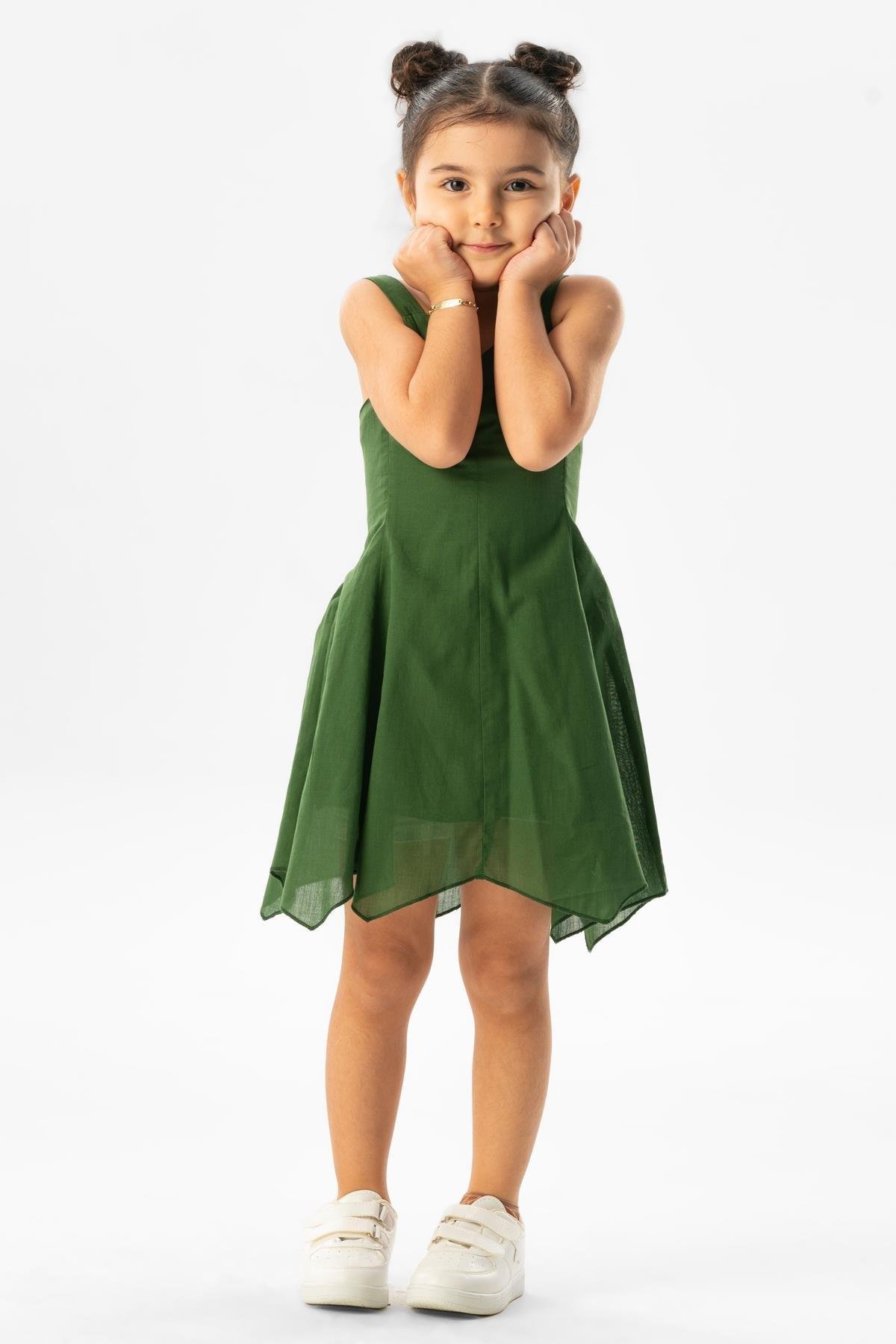 Askılı Vual Emel Yazlık Çocuk Elbise Yeşil Ysl