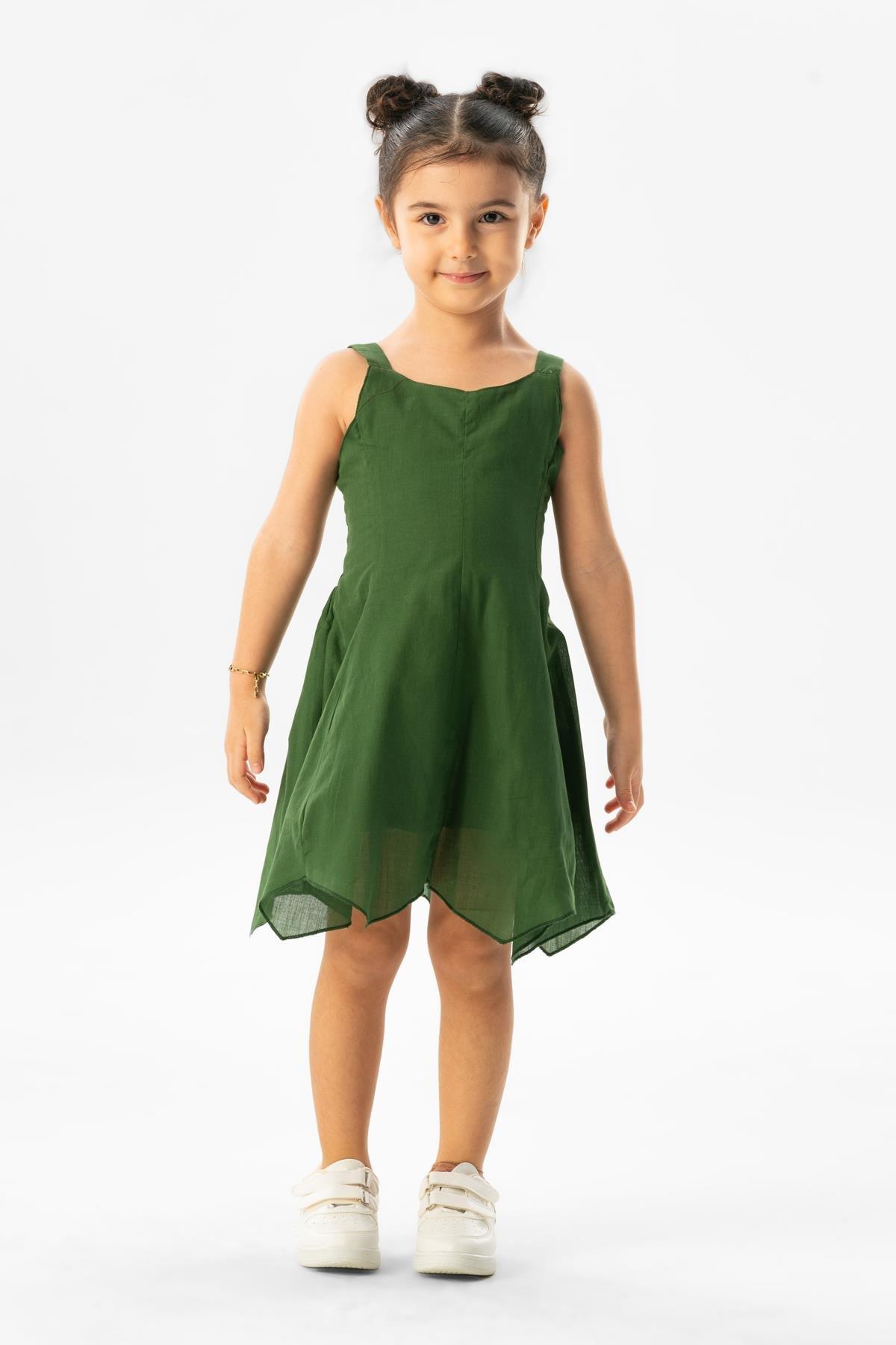 Askılı Vual Emel Yazlık Çocuk Elbise Yeşil Ysl