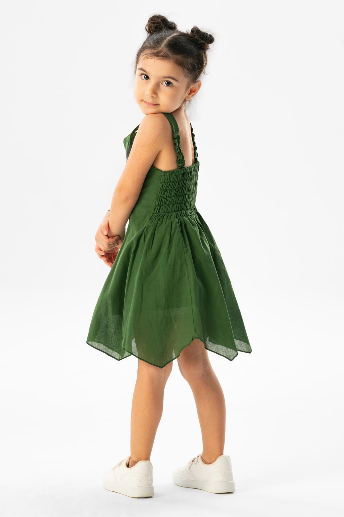 Askılı Vual Emel Yazlık Çocuk Elbise Yeşil Ysl