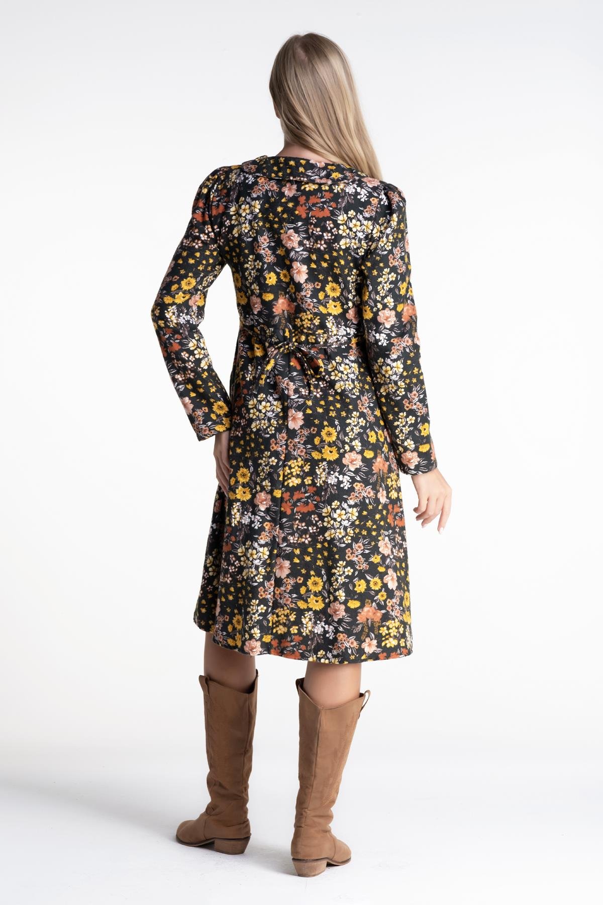 Bahar Dalı Pazen Elbise Haki Hk