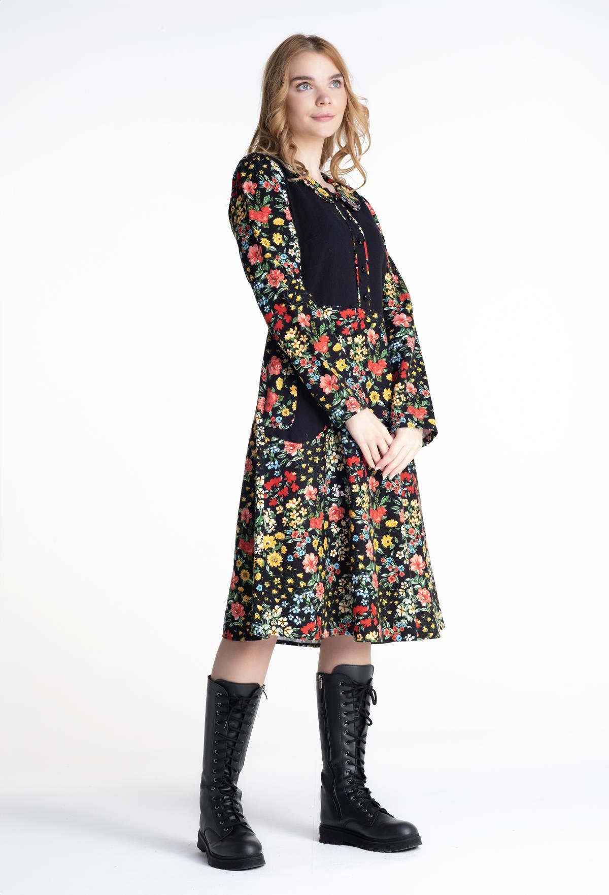 Bahar Dalı Pazen Elbise Siyah Syh