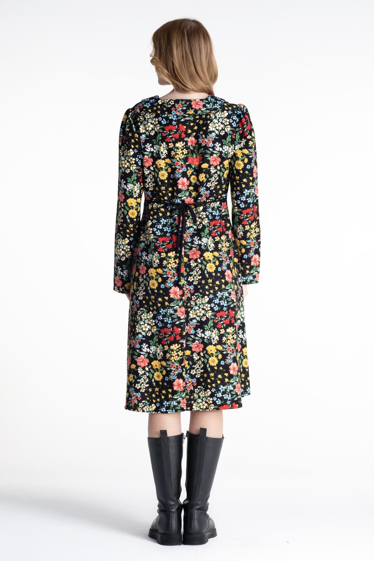 Bahar Dalı Pazen Elbise Siyah Syh