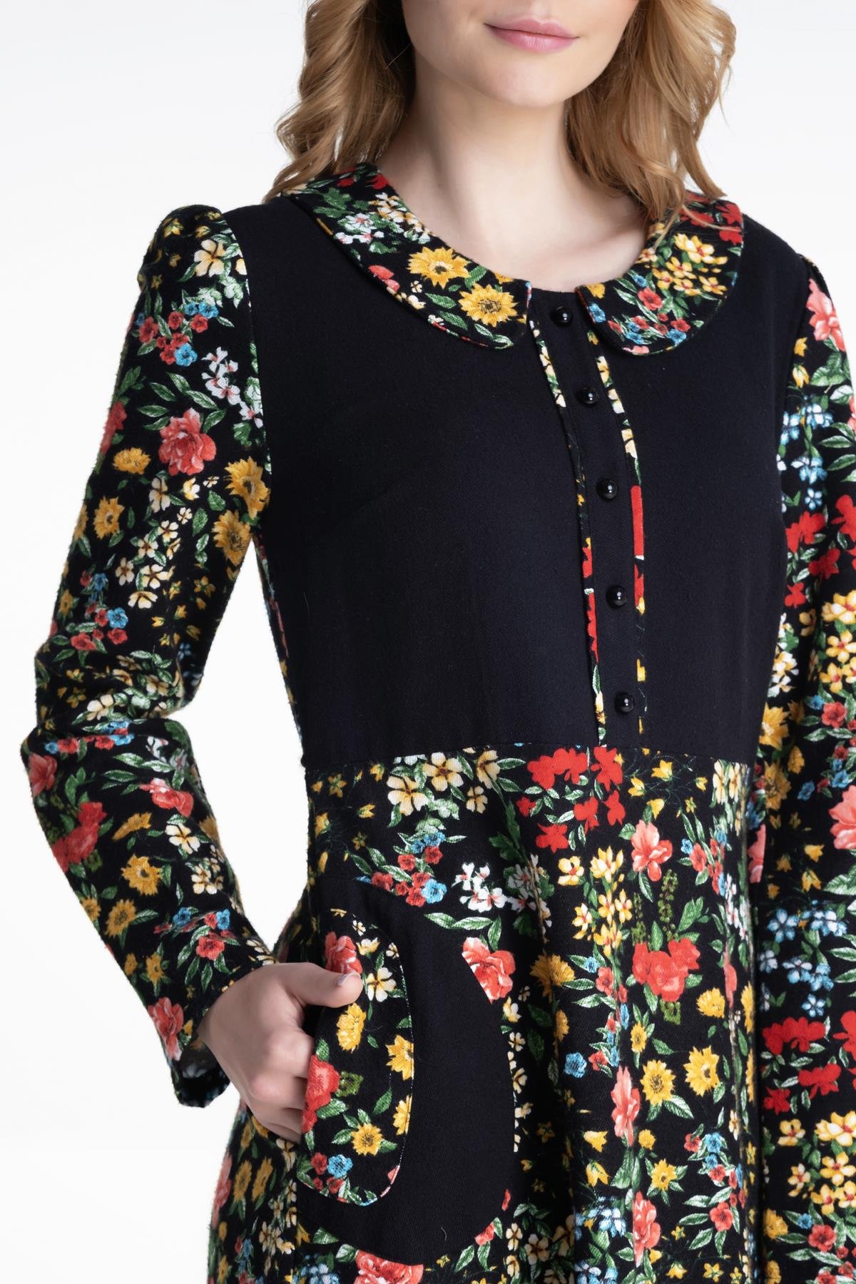 Bahar Dalı Pazen Elbise Siyah Syh