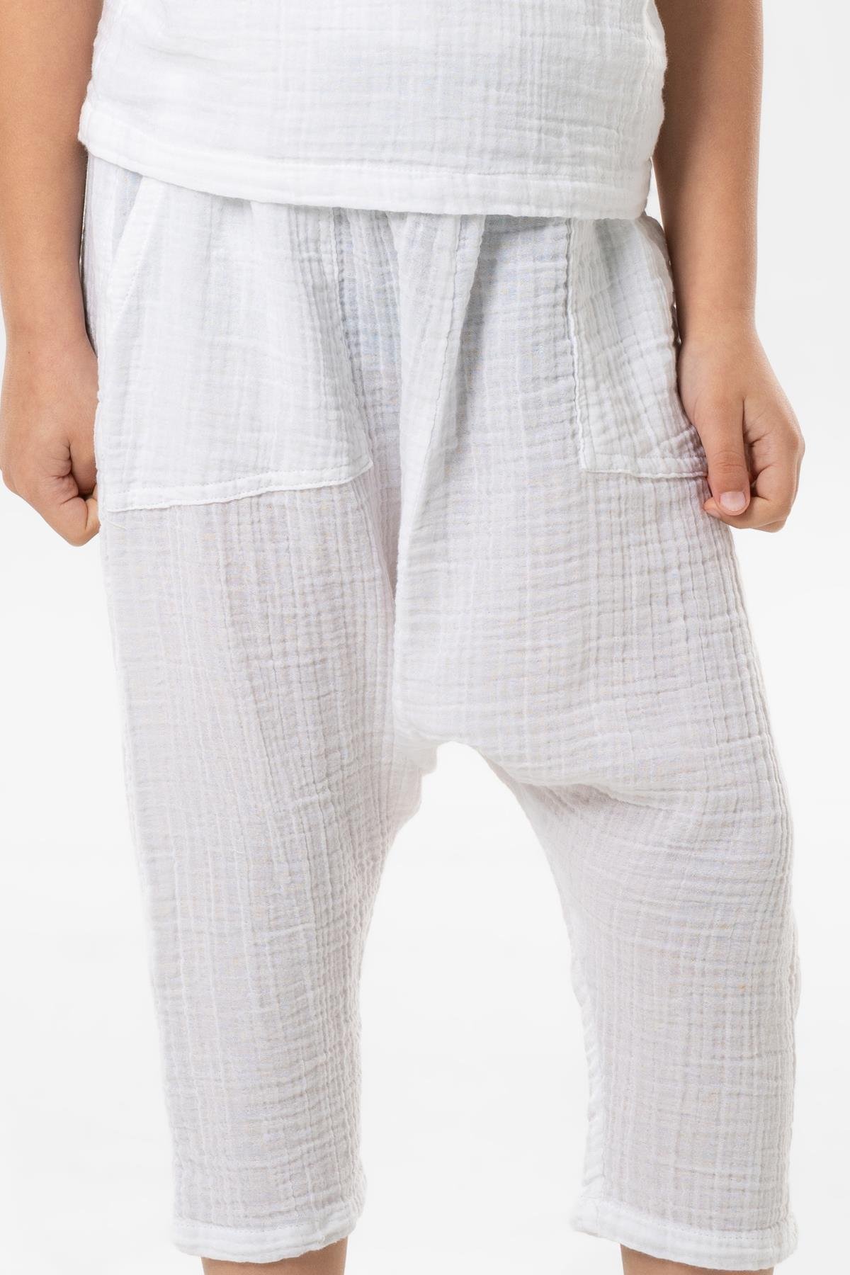 Batı Yazlık Müslin Çocuk Şalvar Beyaz Byz