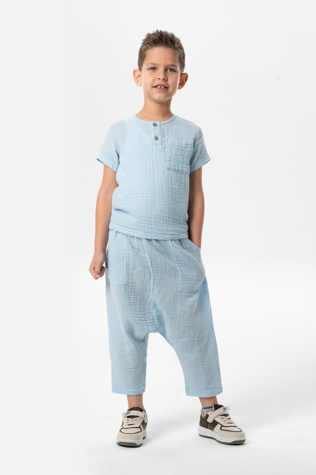 Batı Yazlık Müslin Çocuk Şalvar Buz Mavi Bmv