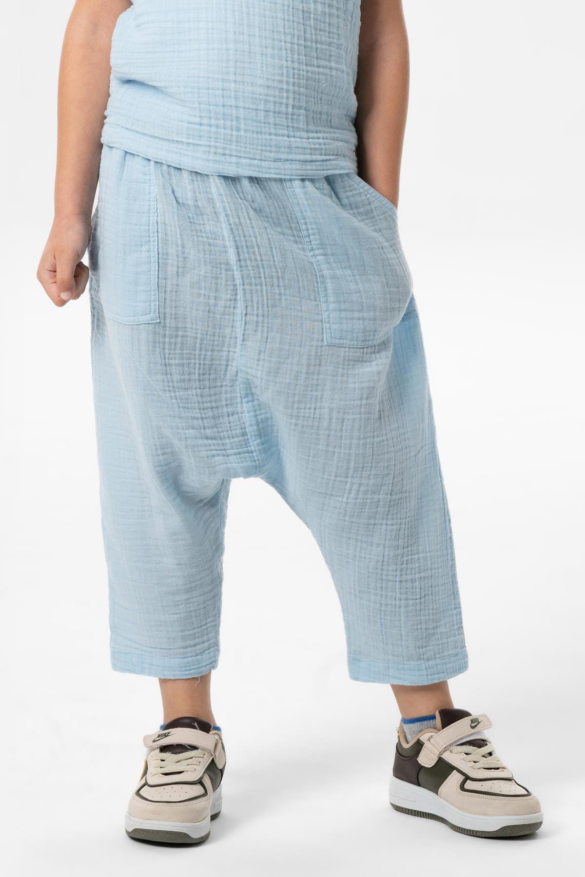 Batı Yazlık Müslin Çocuk Şalvar Buz Mavi Bmv