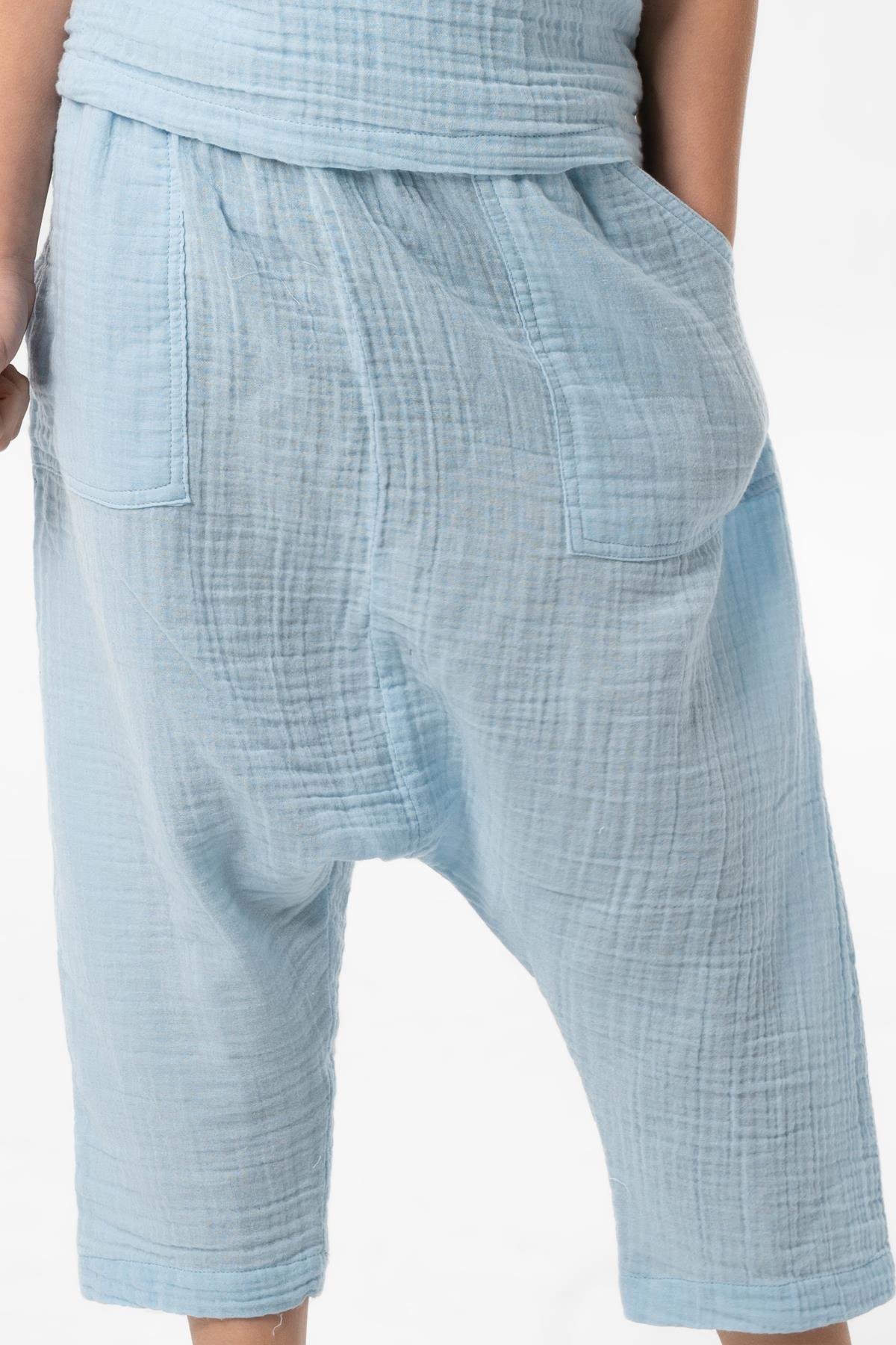 Batı Yazlık Müslin Çocuk Şalvar Buz Mavi Bmv