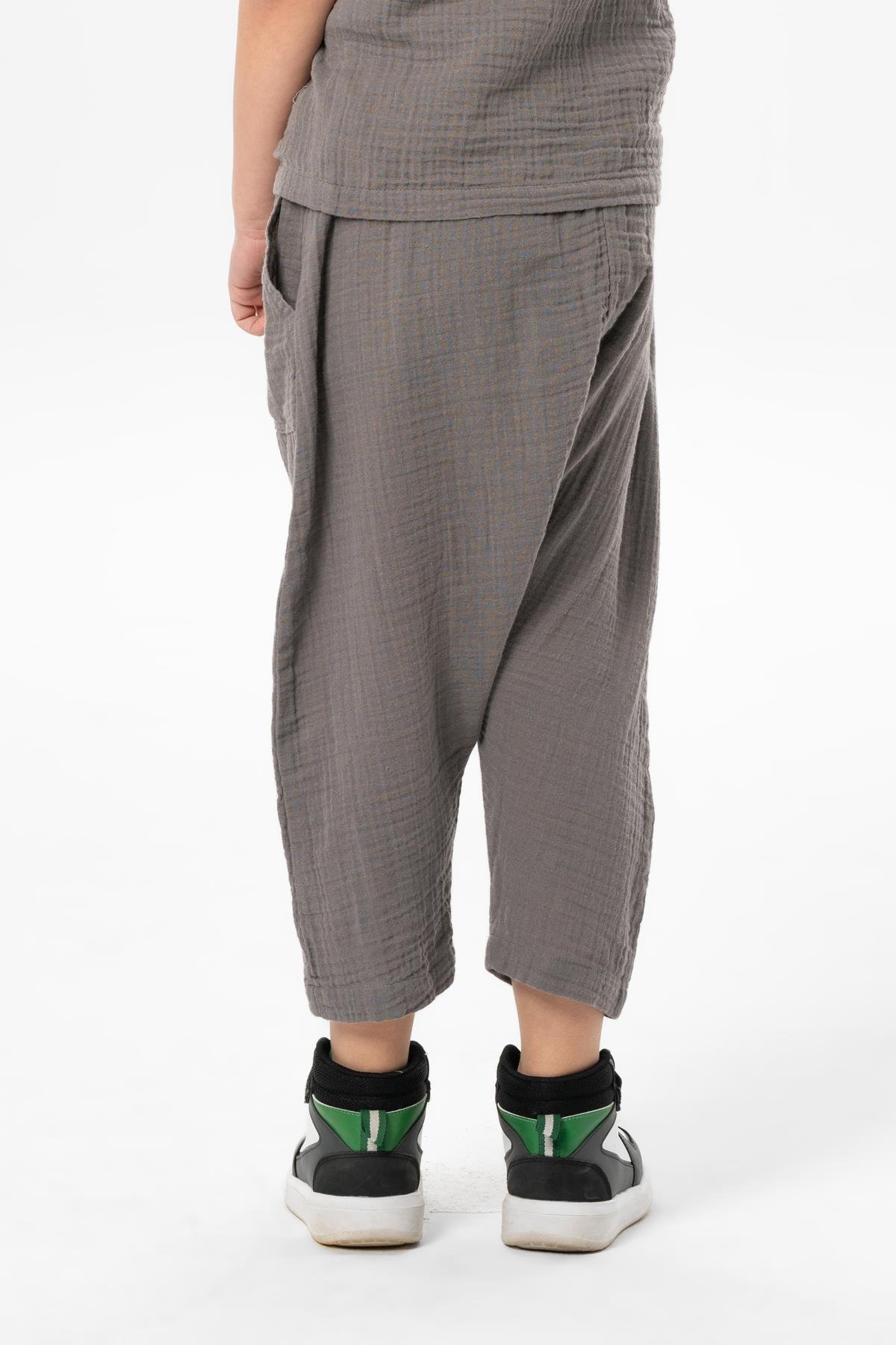 Batı Yazlık Müslin Çocuk Şalvar Gri Gri