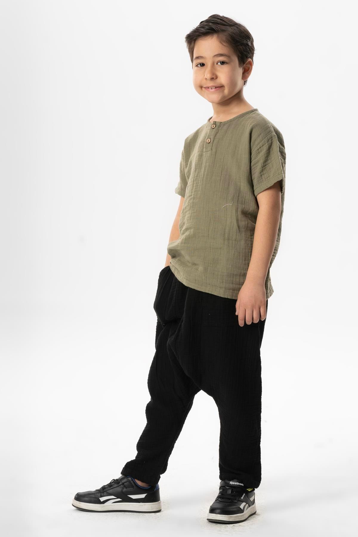 Batı Yazlık Müslin Erkek Çocuk Şalvar Siyah Syh