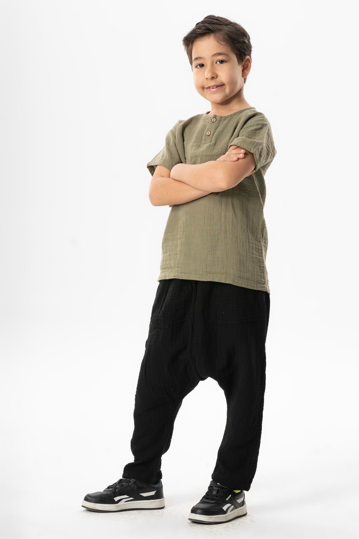 Batı Yazlık Müslin Erkek Çocuk Şalvar Siyah Syh