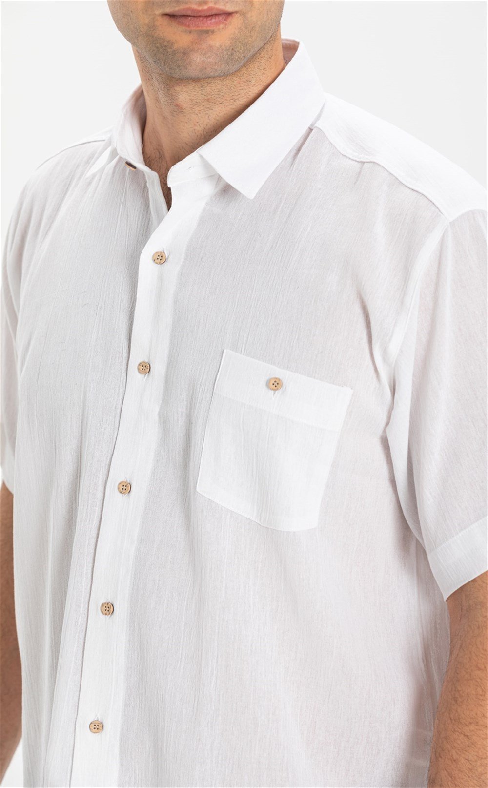Büyük Beden Kısa Kol Şile Bezi Erkek Gömlek Beyaz 3001