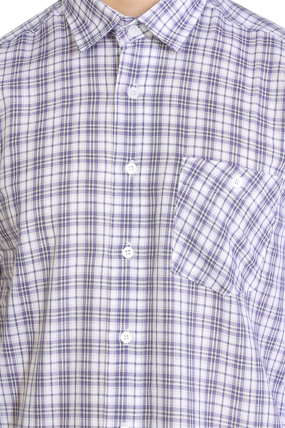 Büyük Beden Kısa Kol Şile Bezi Erkek Gömlek Mor Kareli 3035
