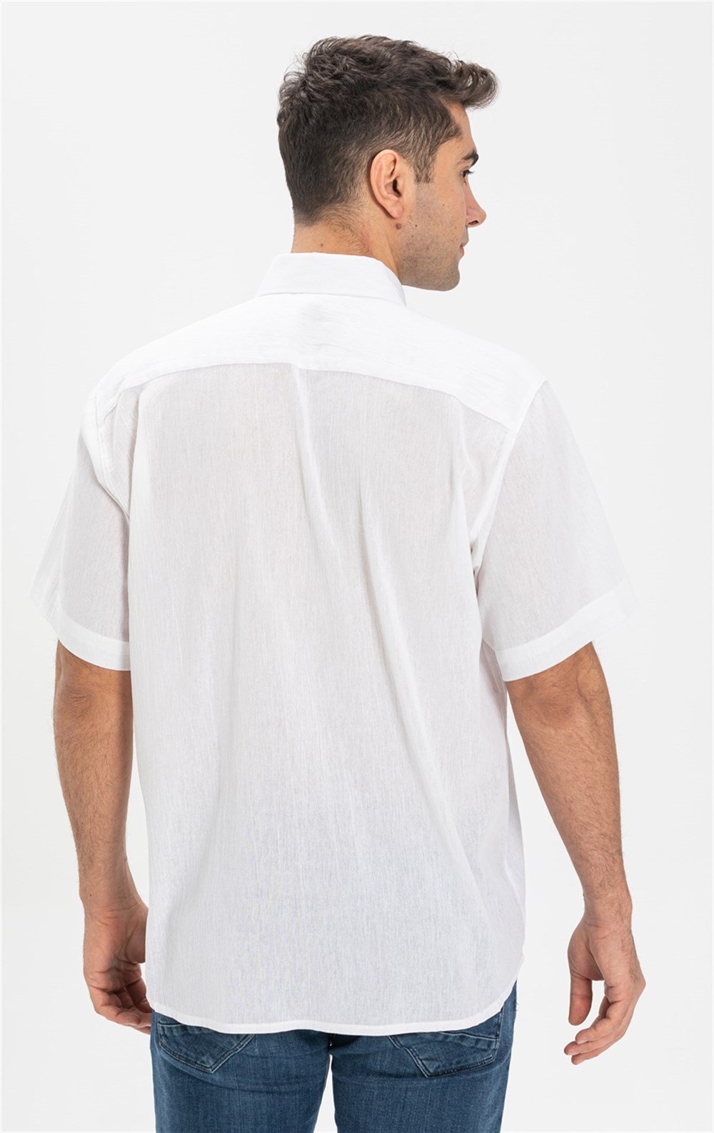 Büyük Beden Kısa Kol Şile Bezi Erkek Gömlek Beyaz 3001