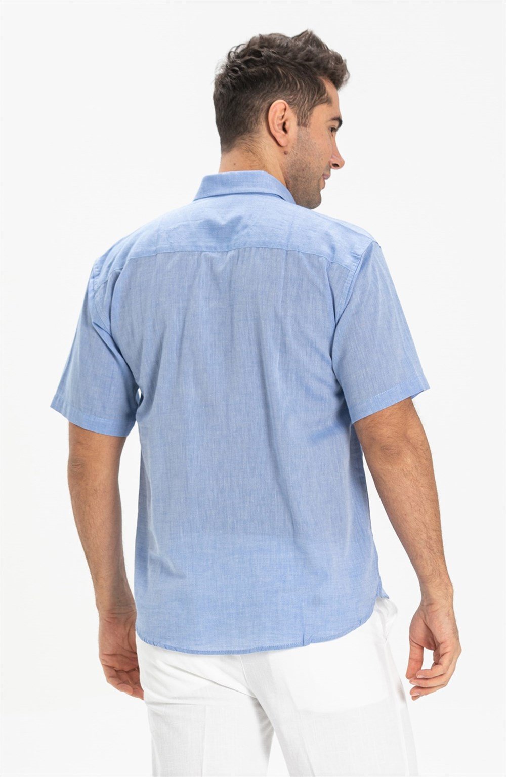 Büyük Beden Kısa Kol Şile Bezi Erkek Gömlek Mavi 3032