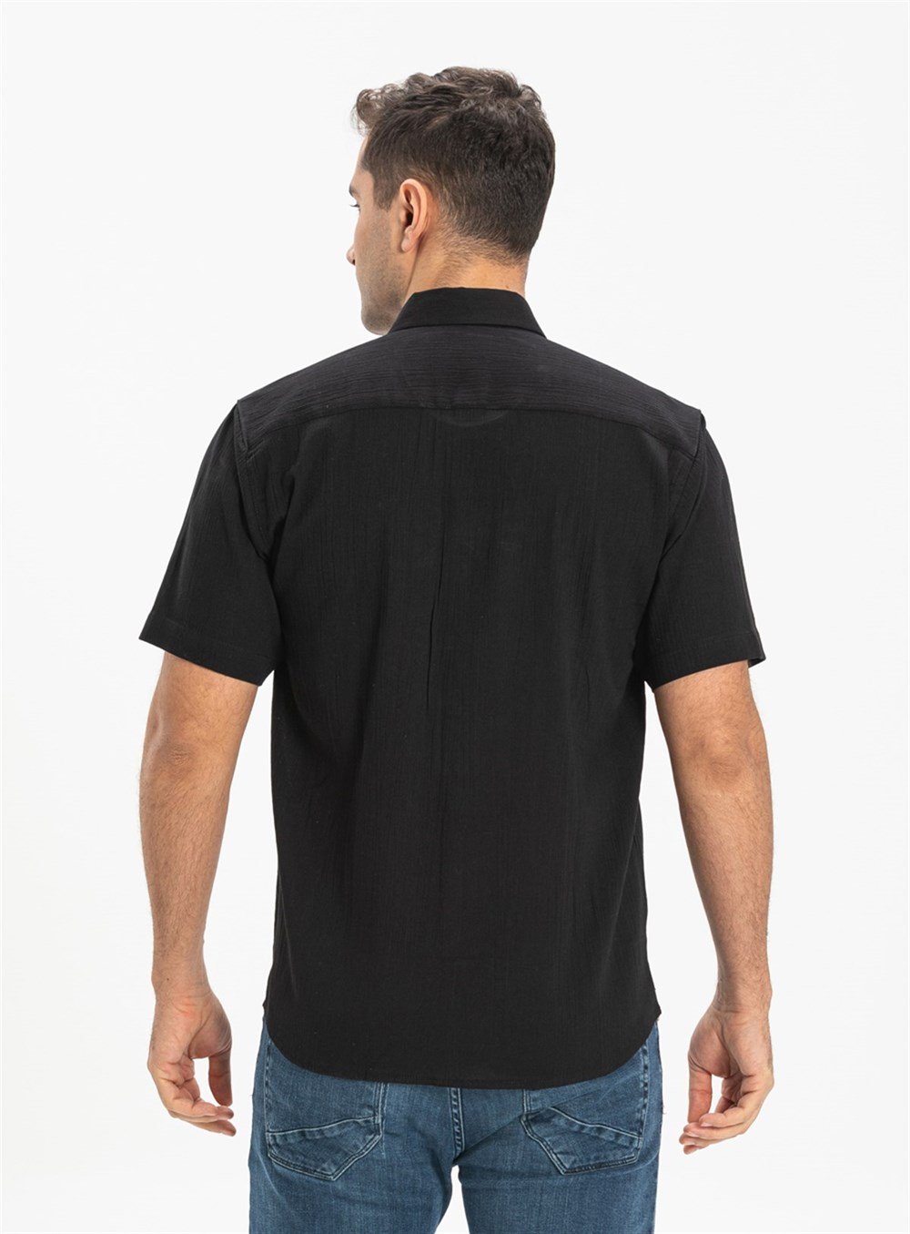 Büyük Beden Kısa Kol Şile Bezi Erkek Gömlek Siyah 3003