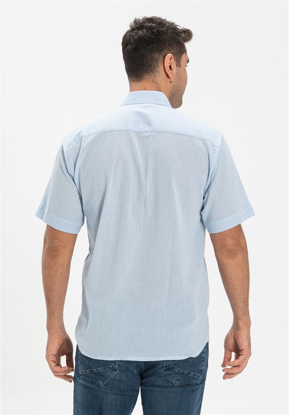 Büyük Beden Kısa Kol Şile Bezi Erkek Gömlek Buz Mavi 3027