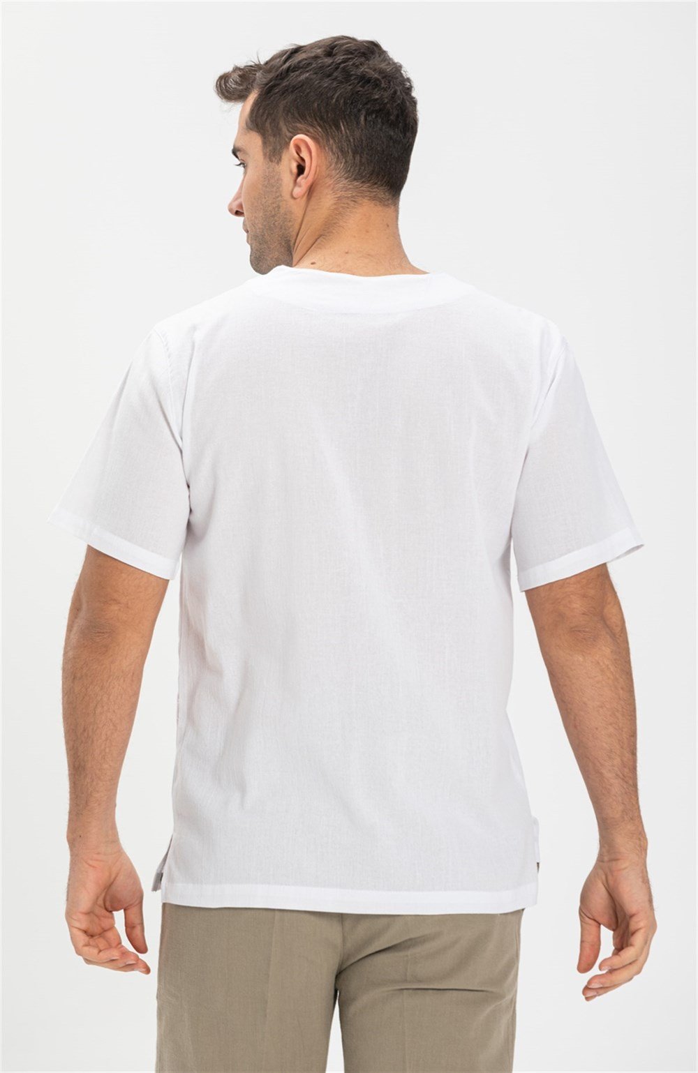 Büyük Beden Kısa Kol Şile Bezi Zımbalı Erkek Tshirt Beyaz 3001