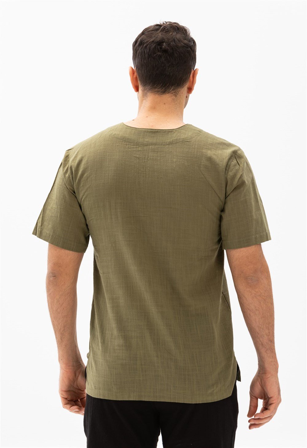 Büyük Beden Kısa Kol Şile Bezi Zımbalı Erkek Tshirt Haki 3049