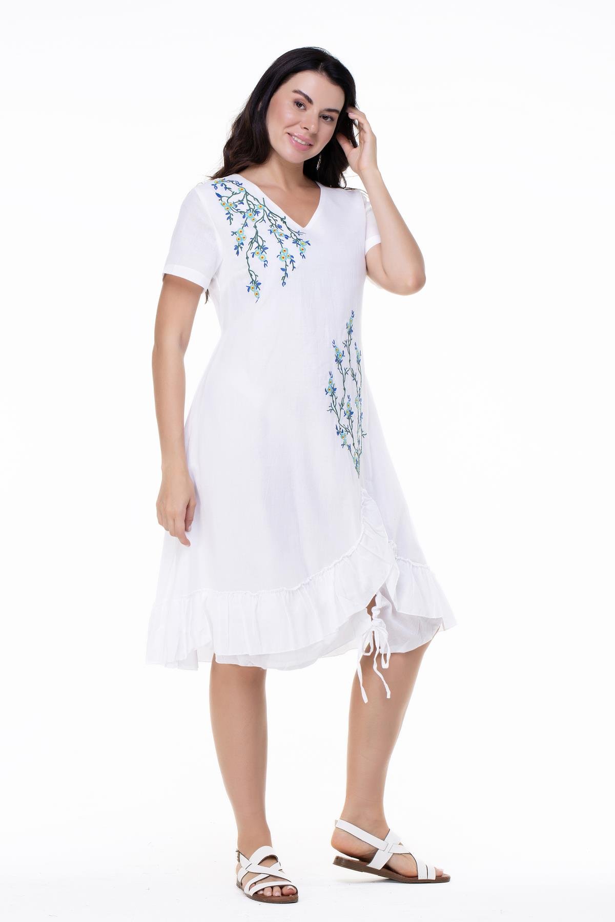 Candan Kısa Kol Elbise Beyaz Byz