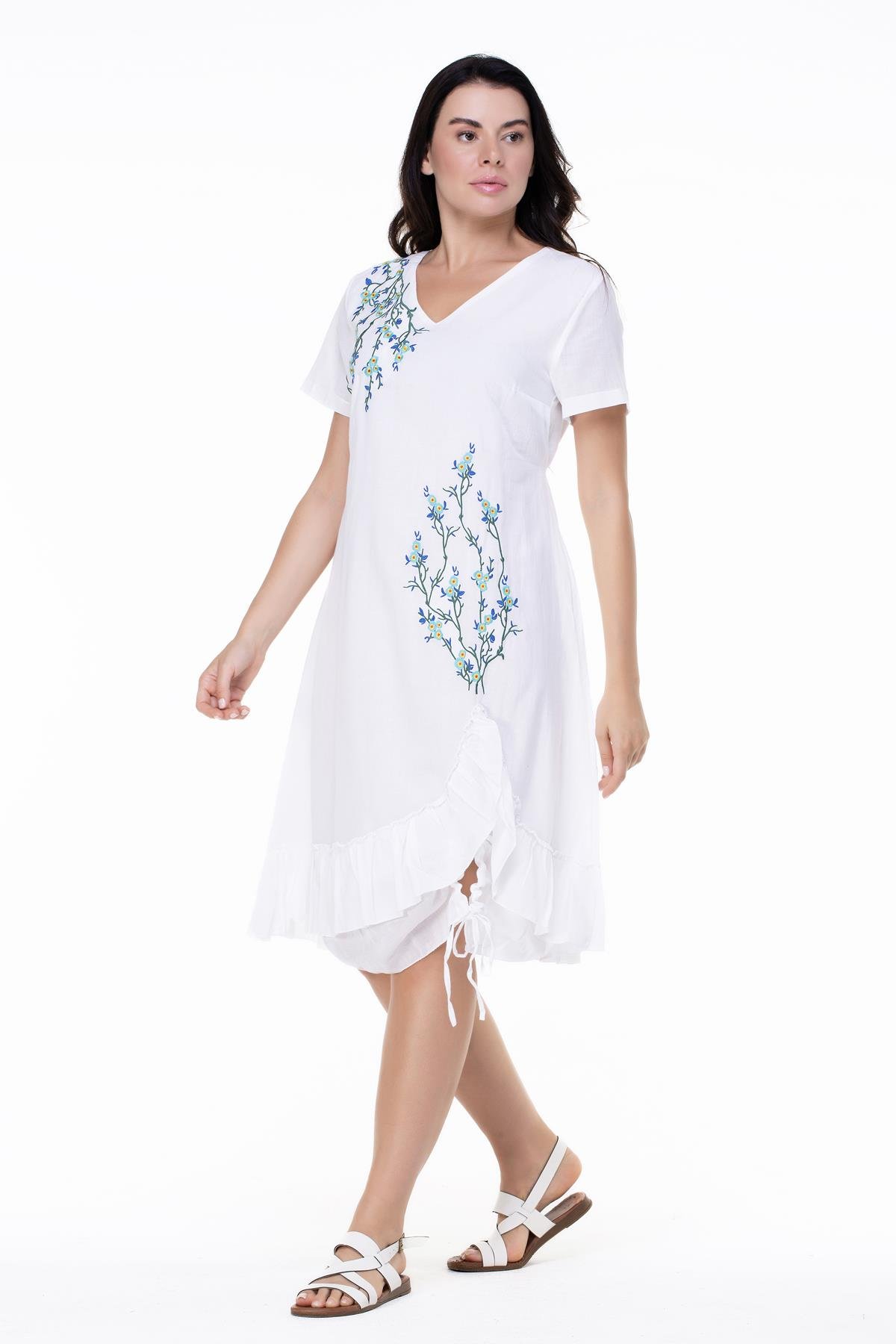 Candan Kısa Kol Elbise Beyaz Byz