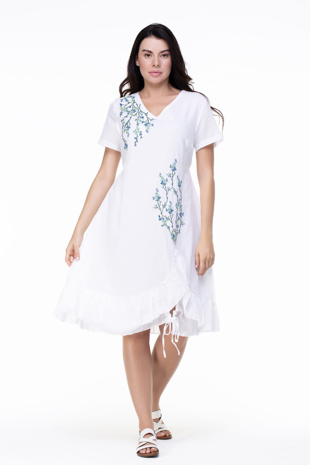 Candan Kısa Kol Elbise Beyaz Byz