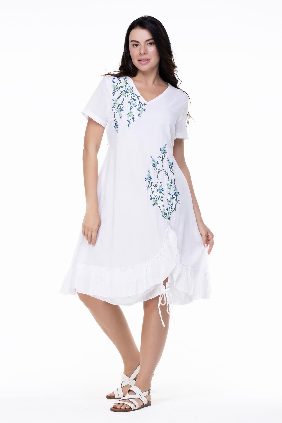 Candan Kısa Kol Elbise Beyaz Byz