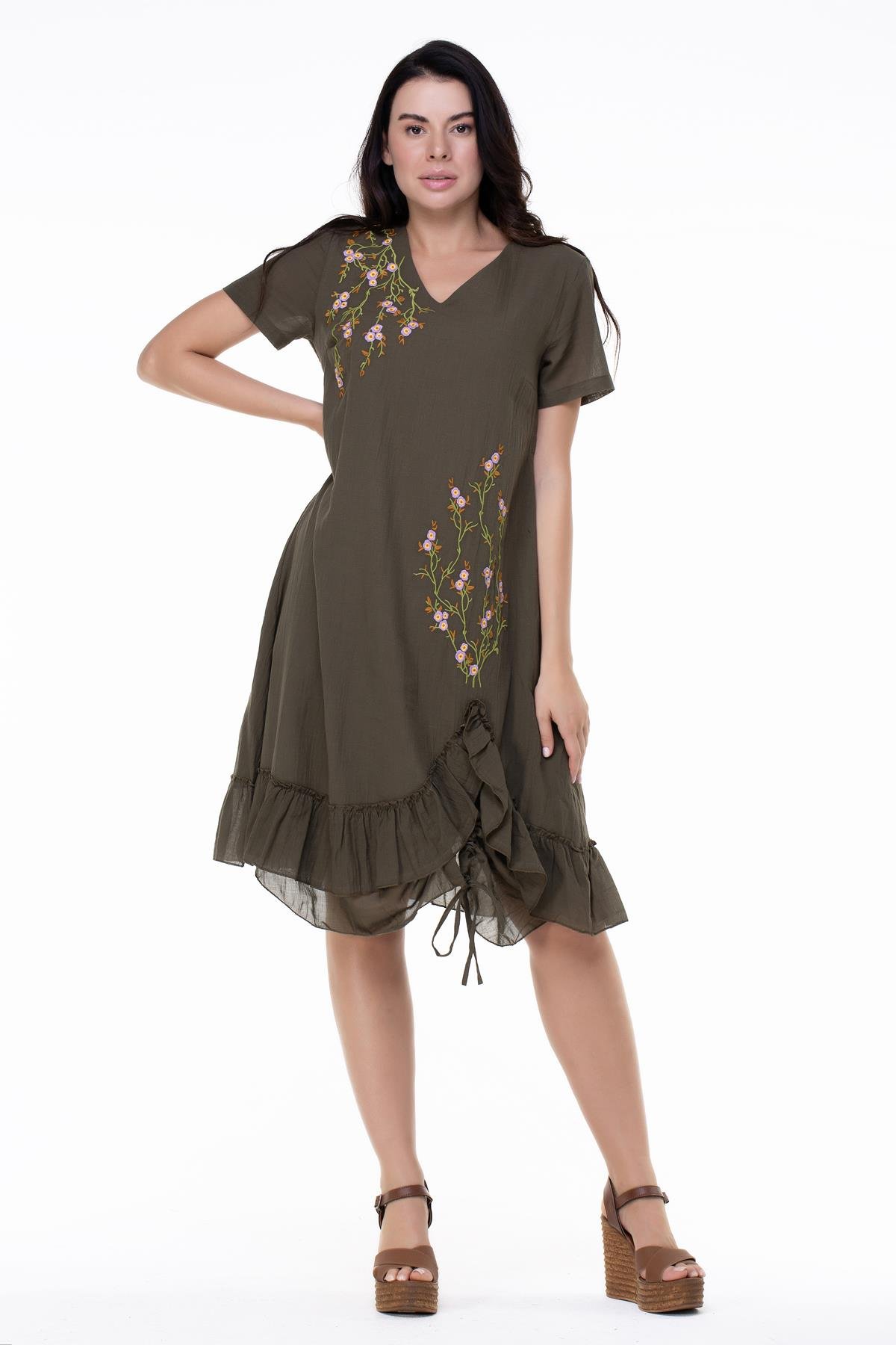 Candan Kısa Kol Elbise Haki Hk