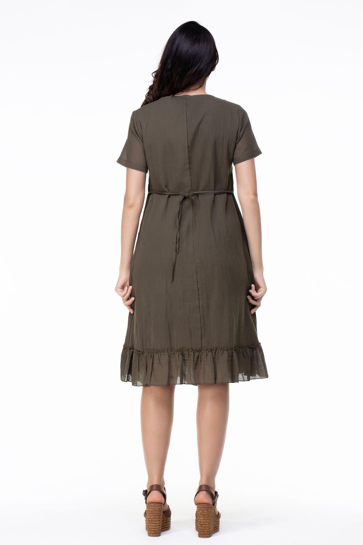 Candan Kısa Kol Elbise Haki Hk