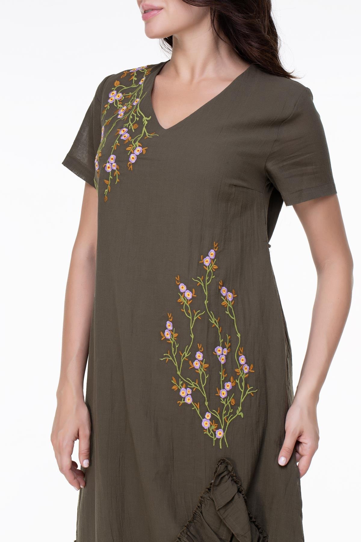 Candan Kısa Kol Elbise Haki Hk