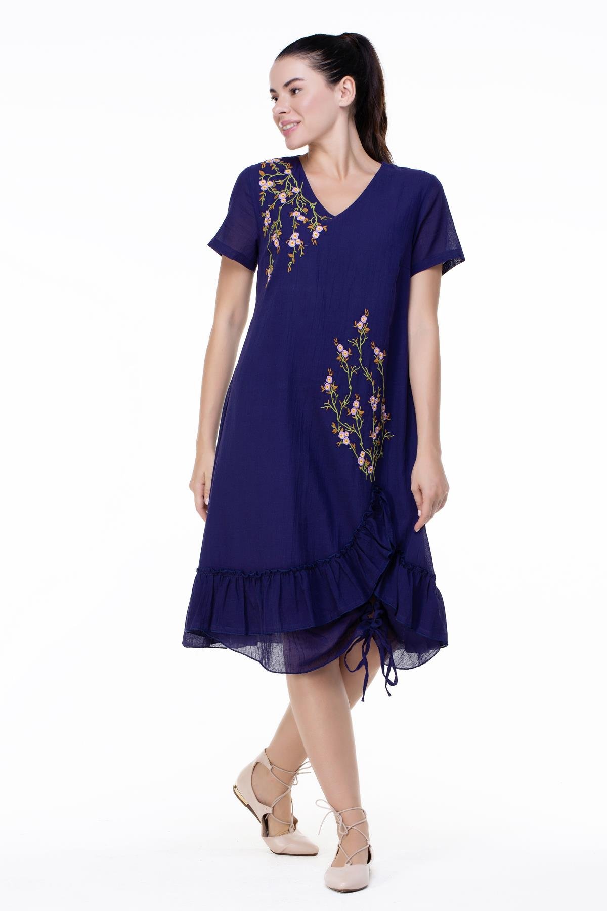 Candan Kısa Kol Elbise Mor Mor