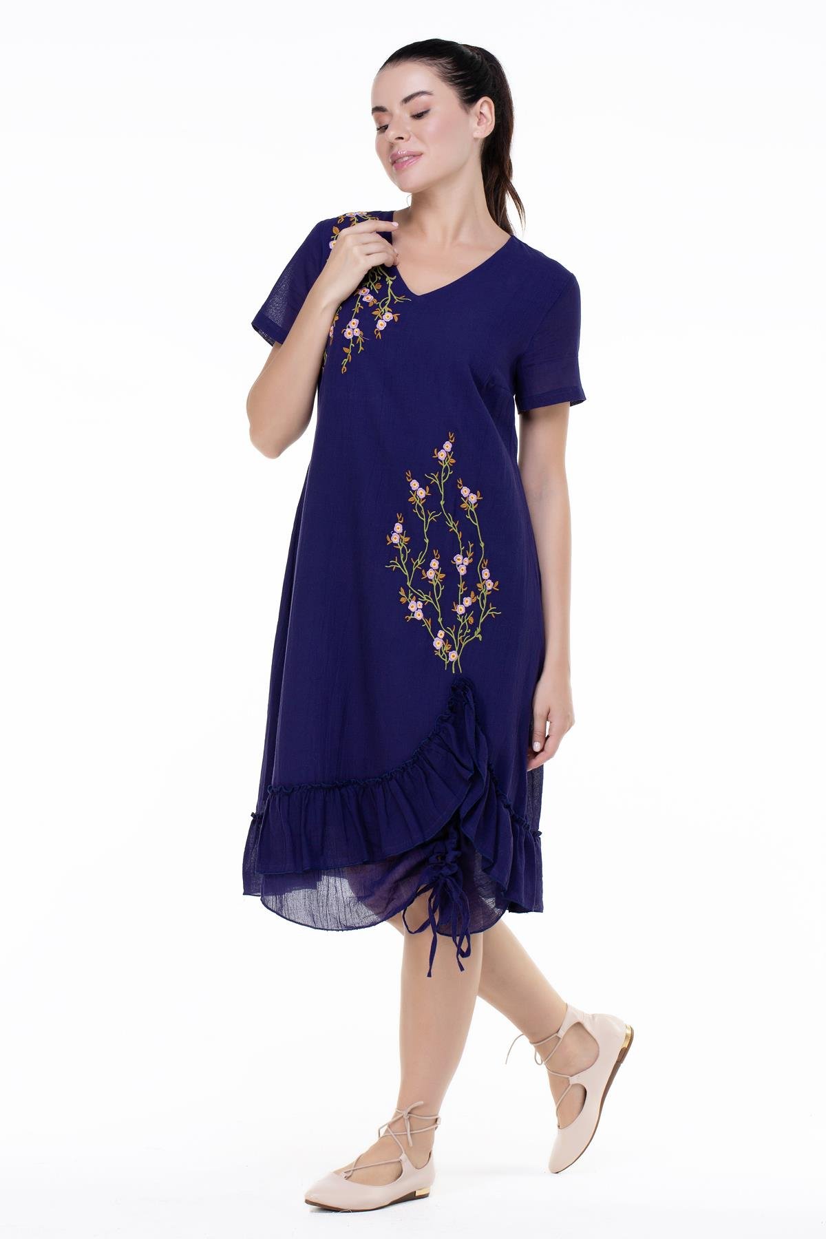 Candan Kısa Kol Elbise Mor Mor