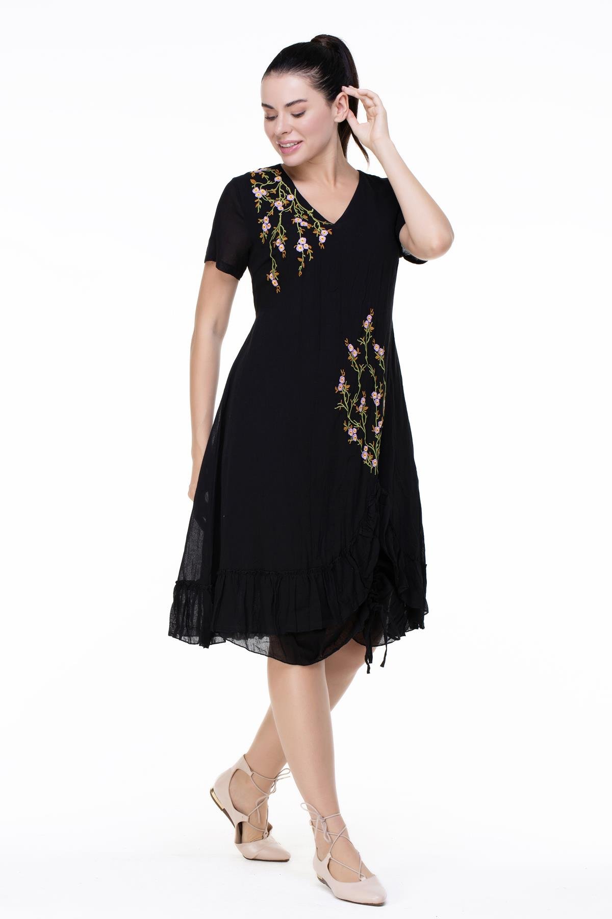 Candan Kısa Kol Elbise Siyah Syh