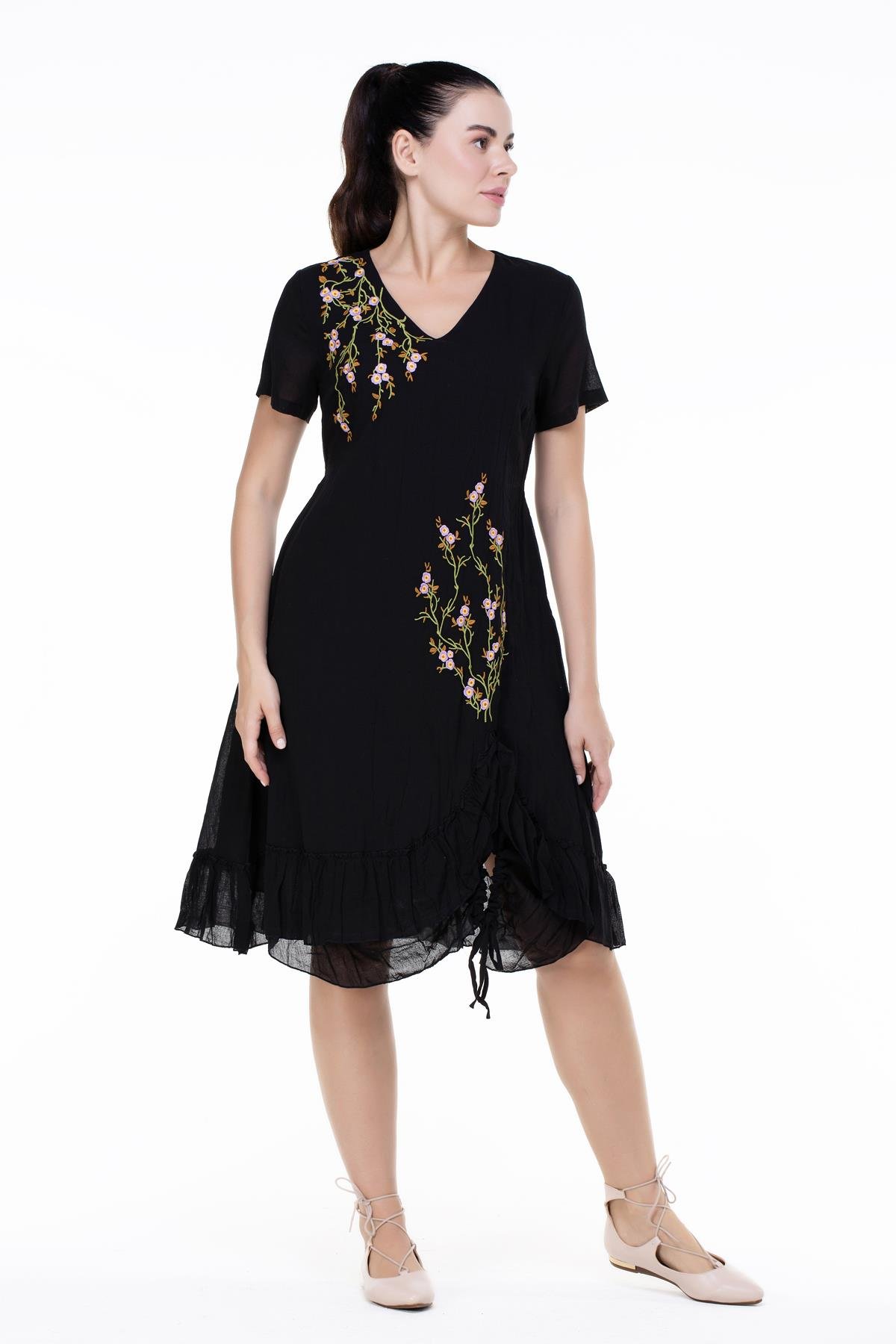 Candan Kısa Kol Elbise Siyah Syh